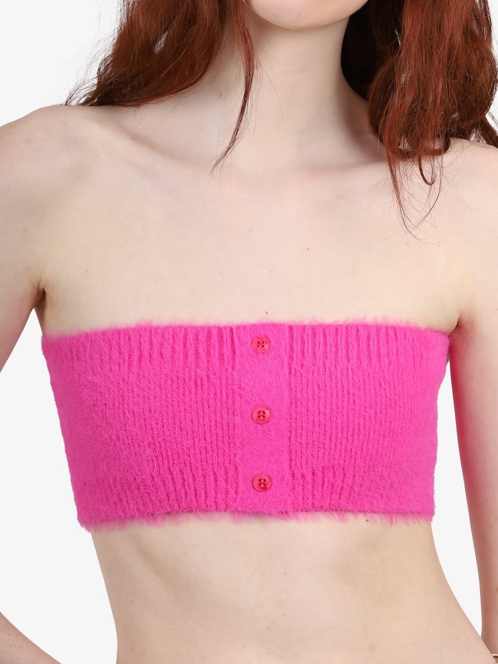 Jacquemus Fuchsia Faux Fur Button Front Tube Top
